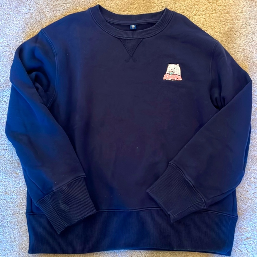Uniqlo sumikko gurashi stretch sweatshirt navy 9-10yo